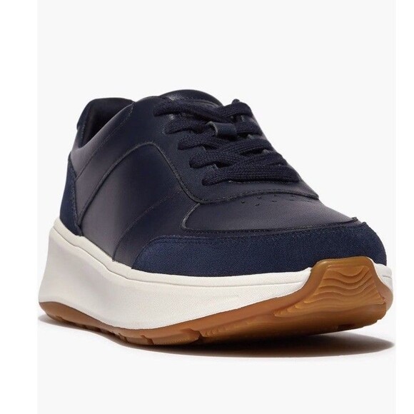 FitFlop F-Mode Leather Suede Flatform Sneaker SZ 7.5 Slip Resistant Navy NEW - Picture 9 of 9